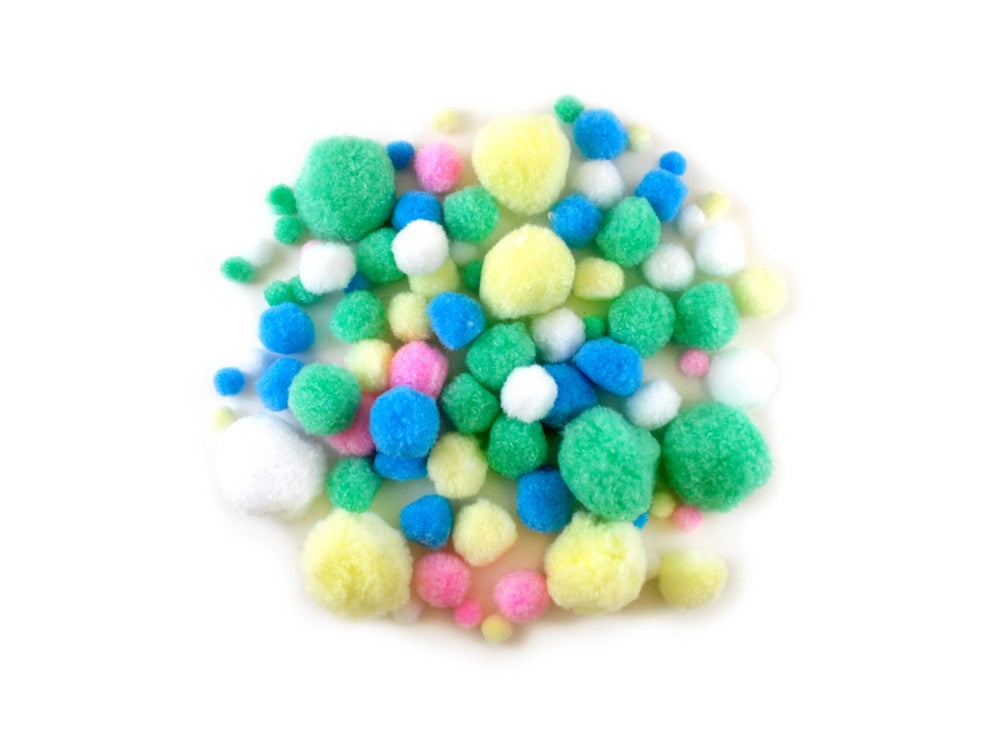 Pom Poms Pastel Colors Asst 90pcs
