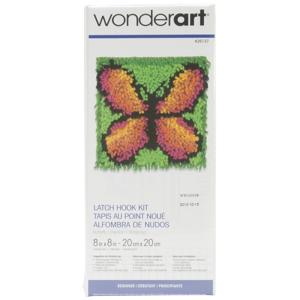 Caron Wonderart Latch Hook Kit 8"X8"-Butterfly