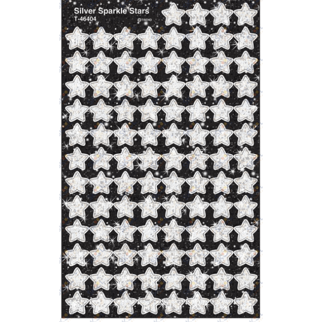 Silver Sparkle Stars Stickers 4 sheets