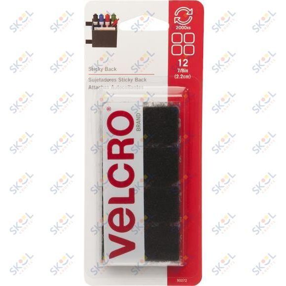 Velcro Square Black 3/4" 12/pk