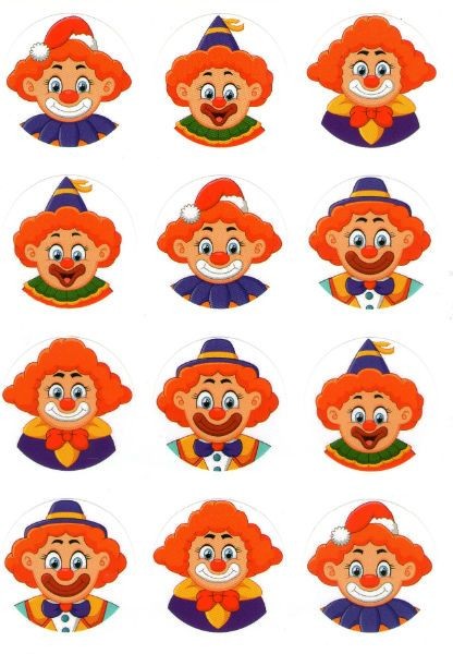 Purim Clowns Stickers 1 1/4″ 10 Sheets