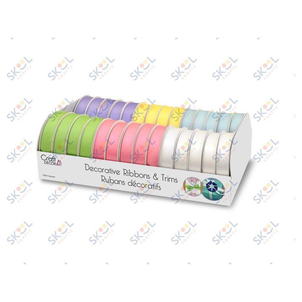 Ribbons:Poly-Satin 5/8"x4yd Rolls x28 Asst Pastel