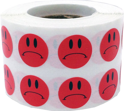 Red Sad Face Stickers 1/2" 1000/roll