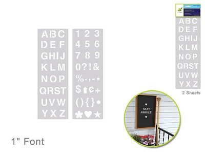 Alpha/ Numeric / Symbol stencil 2 sheet 1" font