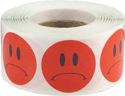 Red Sad Face Stickers 1" 500 on a roll