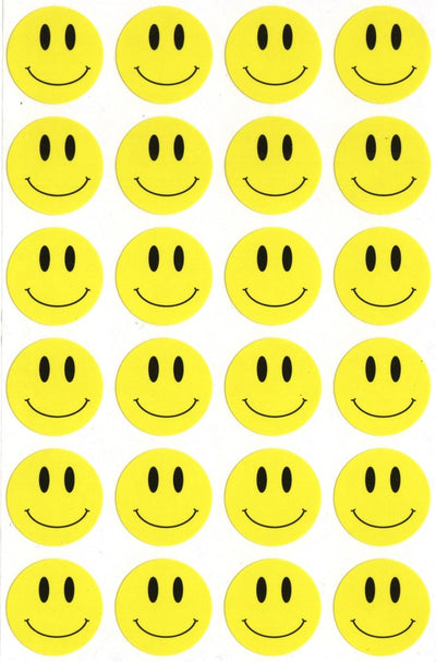 Yellow Smiley Stickers 1" 10 Sheets