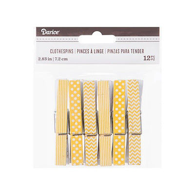 Decor. Yellow Printed Clothespins:2.75", 12 pcs.