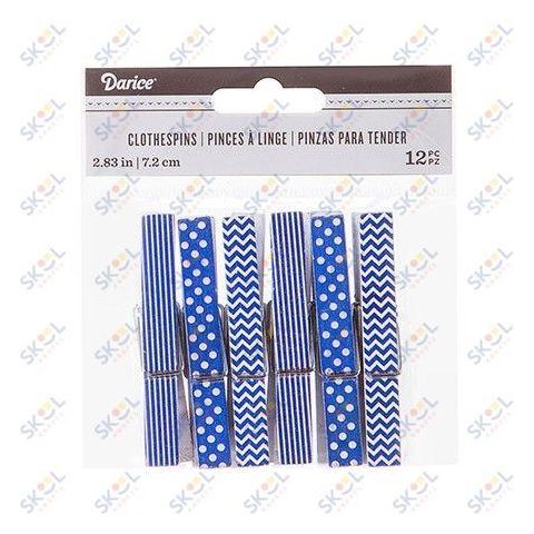 Decor. Navy Printed Clothespins:2.75", 12 pcs.