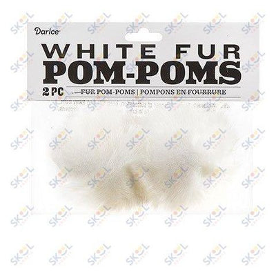 White Fur Pom Poms : 2.5 inches, 2 pack