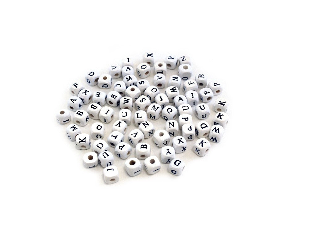 Alphabet Letter Beads 8mm 70/pk White