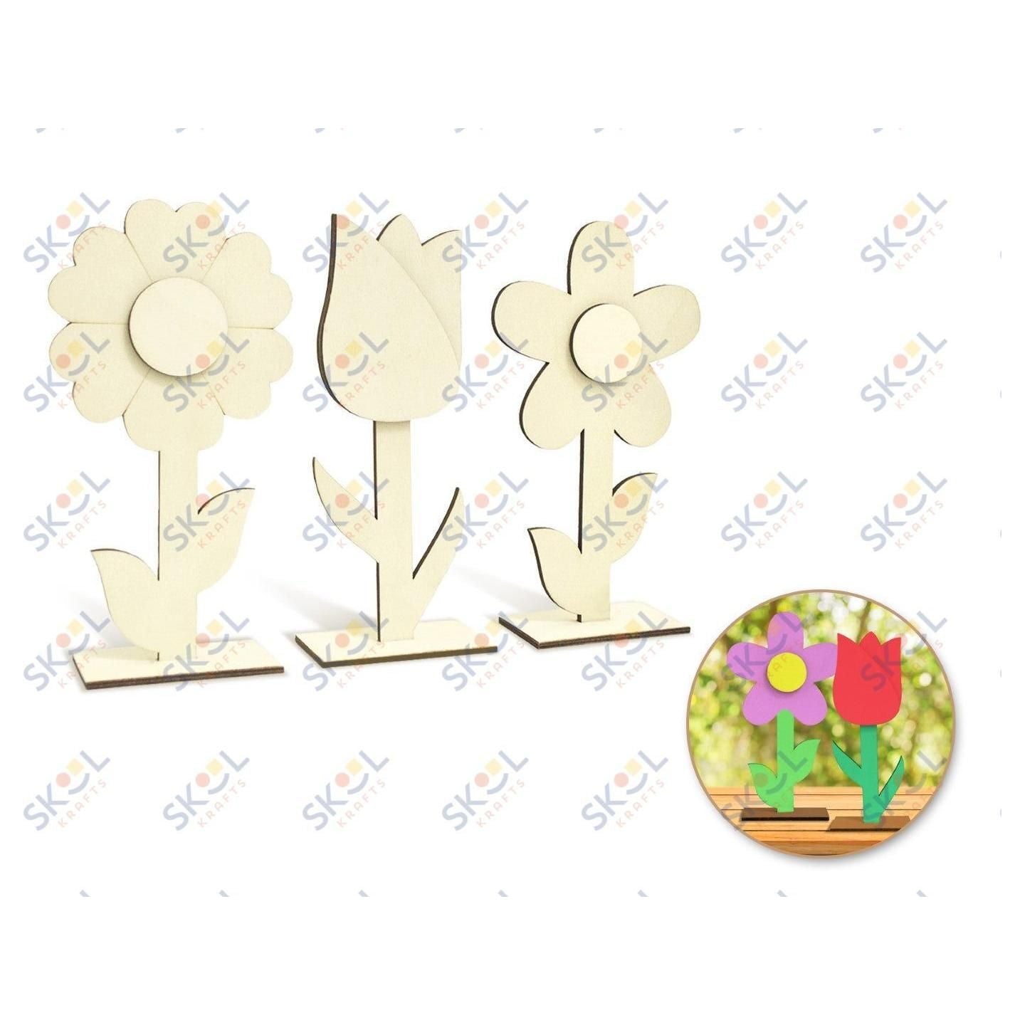 Wood Craft DIY 3D Flower With Base 7"