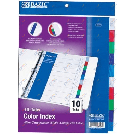 No Pocket Plastic Subject Dividers (10 Subject Divider)