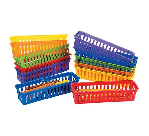Plastic Classroom Pencil & Marker Baskets, 10" x 3" x 2 1/4" 12pk