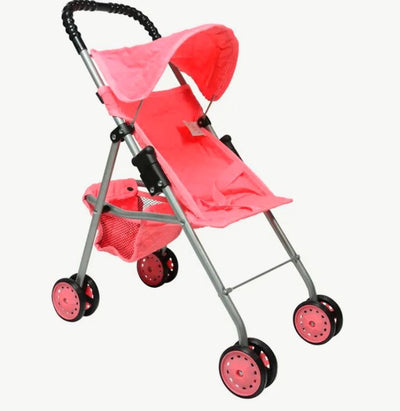 My First Doll Stroller With hood And Basket (Pink Hearts, Pink Quilted)
