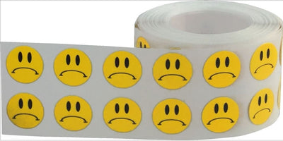 Yellow Sad Face Stickers 1/2" 1000 on a roll