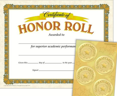 Honor roll Certificates & Award Seals Combo Pack 8 1/2" x 11" 62/pk