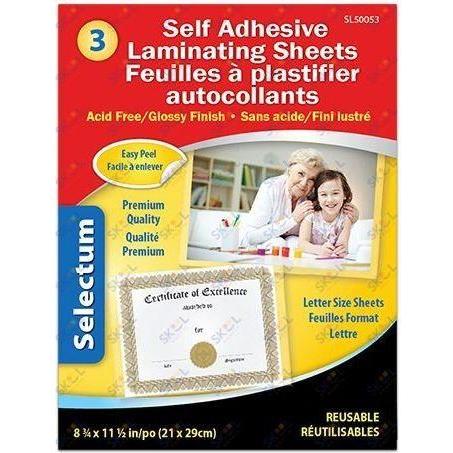 Self Adhesive Laminating Sheet, Glossy Finish, 8.75"x11.5", 3/pk