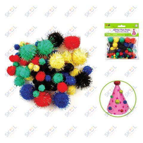 12 Pieces 75ct Glitter PoM-Poms Pastel Colors & Sizes - Craft Tools - at 