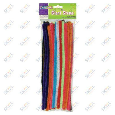 Giant Chenille Stems, Assorted Colors, 12" x 12mm, 50 Pieces