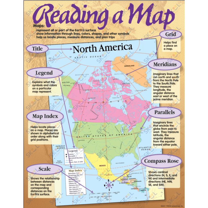 Reading a Map Learning Chart 17" x 22" 1/pk