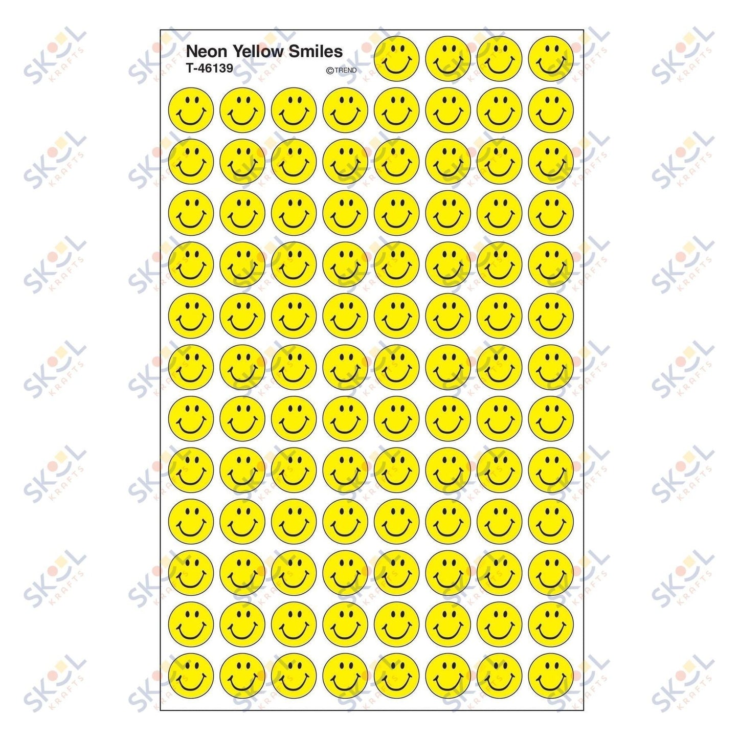 Neon Yellow Smile Stickers 7/16" (8 Sheets) (Discontinued)