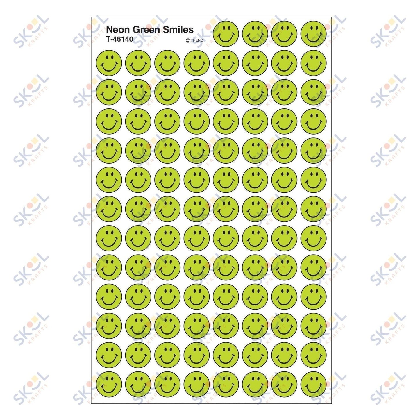 Neon Green Smiles Stickers 7/16" (8 Sheets)