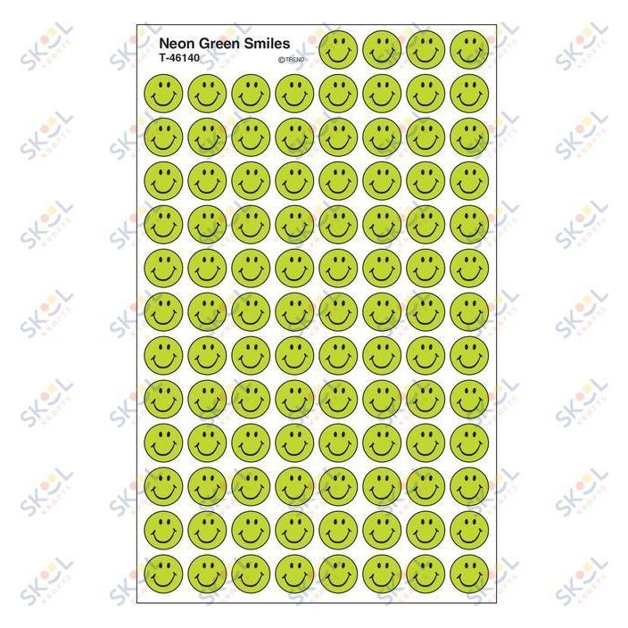 Neon Green Smiles Stickers 7/16" 800/pk