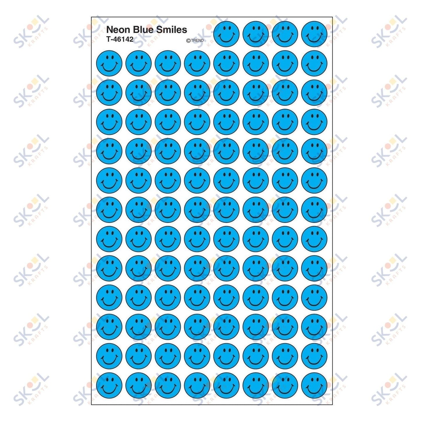 Neon Blue Smile Stickers 7/16" (8 Sheets)