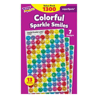 Colorful Sparkle Smiles Stickers Value Pack 7/16" 1300/pk