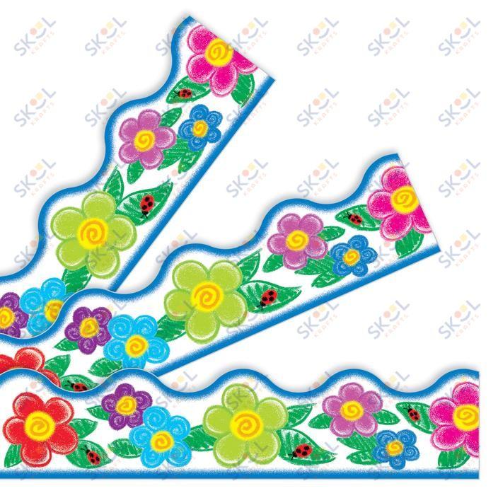 Crayon Flowers Borders 2 1/4in x 39ft 12/pk