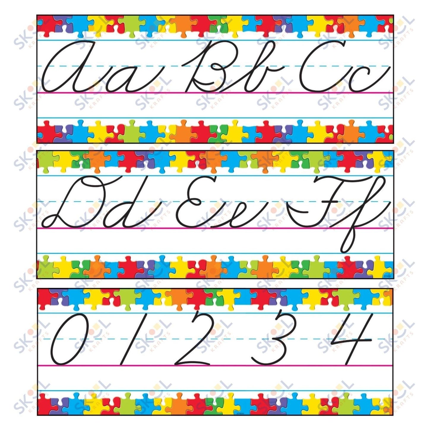 Jigsaw Alphabet Cursive Bulletin Board Set 6 1/2in x 17ft 9/pk