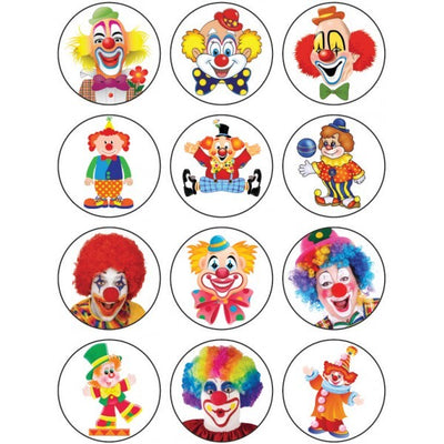 Clown Face Stickers 1" 10/pk