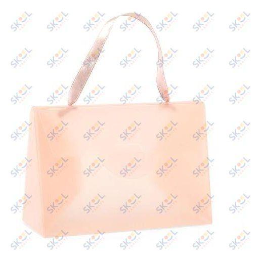 Ribbon Handle Plastic Purses Pink Frosted 6" x  2 3/8" x 4" 12/pk