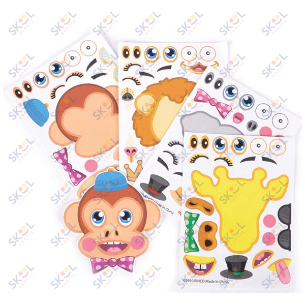 Zoo Animal Character Sticker Set 12/pk