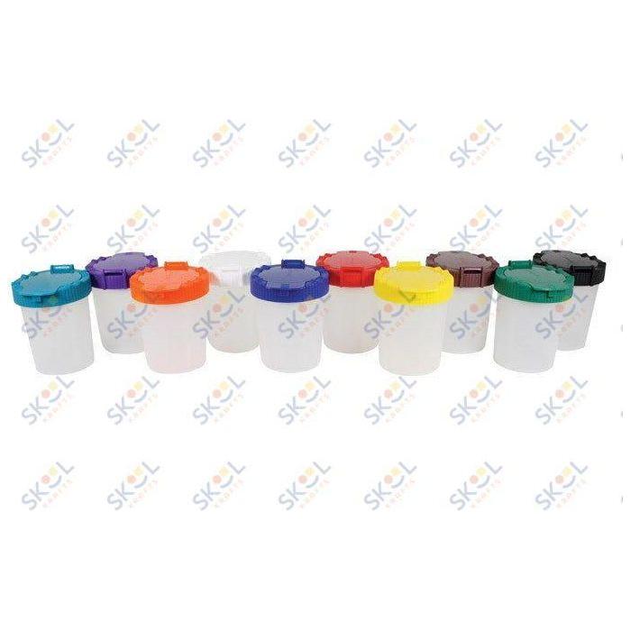 No-Spill Round Paint Cups with Colored Lids, 3" 10 Cups