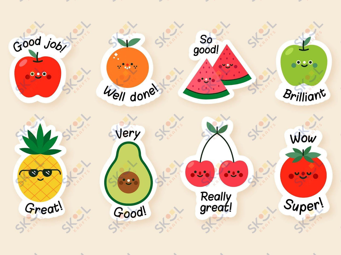 Motivational stickers cute fruits (24x18)