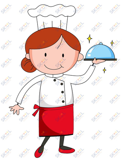 Girl waiter mascot 24x28