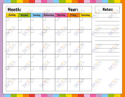 rainbow monthly calendar 24x18