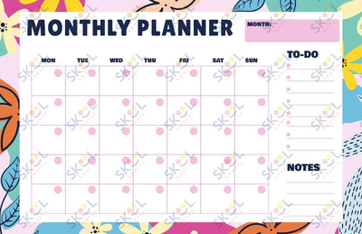 pink floral monthly calendar 17 x 11