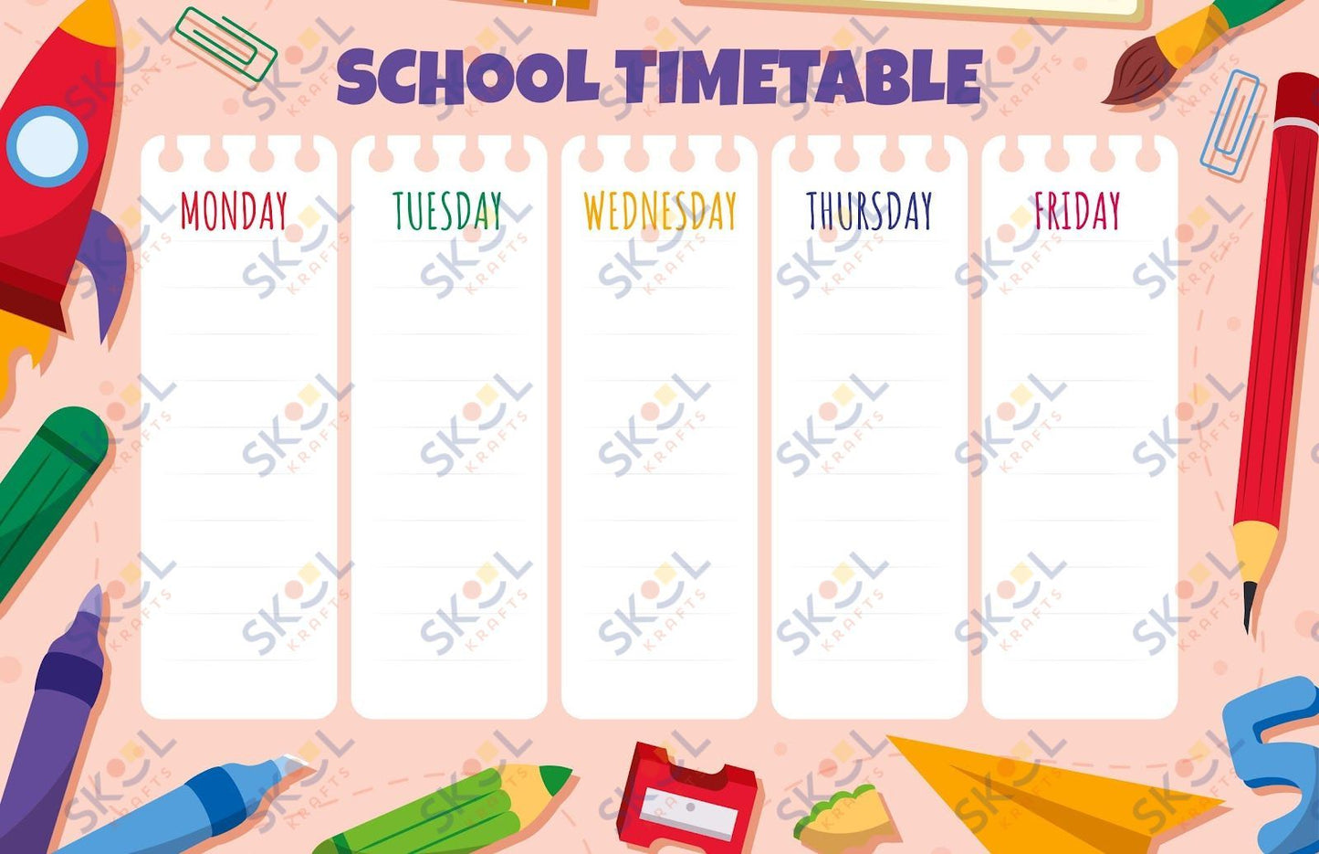 noteboook paper timetable 17 x 11