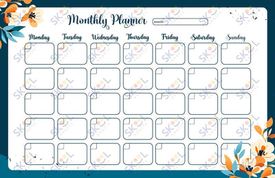 navy script montly calendar 17 x 11