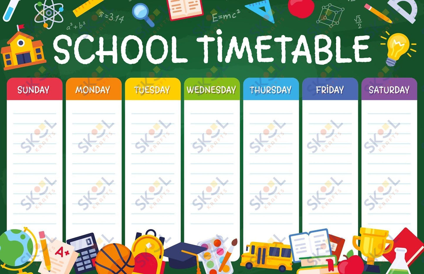 rainbow chalkboard school timetable 17 x 11