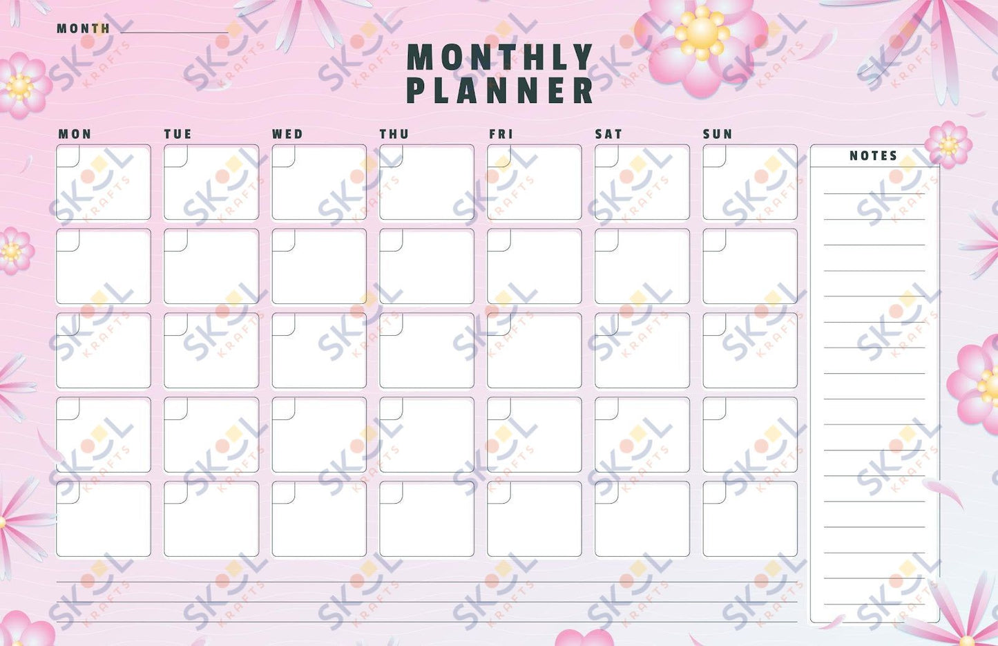 pink squiggly floral montly planner 17 x 11