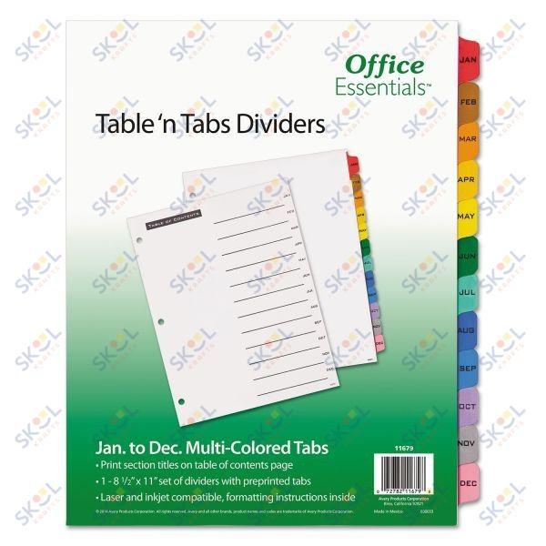 Binder Tab Dividers 12 Tabs Jan-Dec