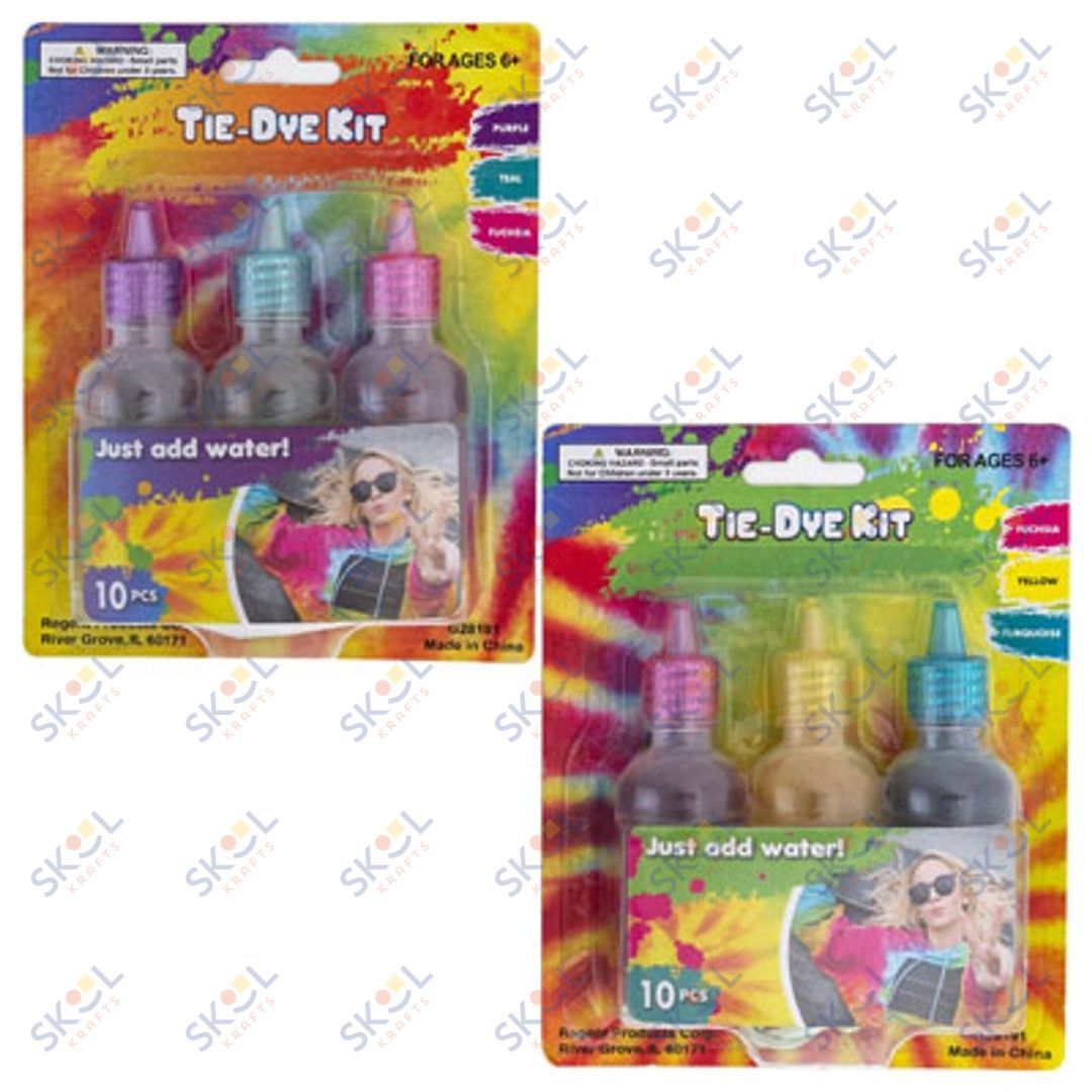 Tye die Kit Inludes 3 dyes, Rubber bands, Gloves