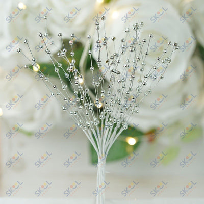 Silver Pearl Beads Wire Stems 144/pcs.