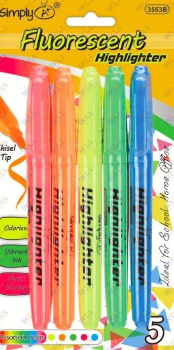 Fluorescent Highlighters 5/pk Assorted