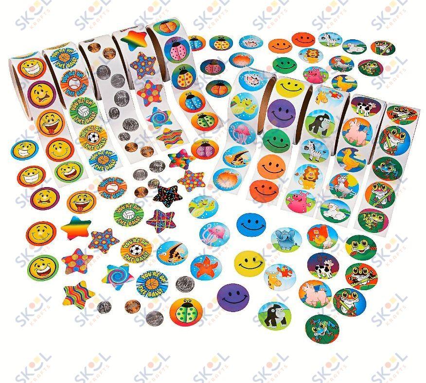 Bulk Sticker Assortment 1/2" to 1 1/2" 100 Stickers Per Roll 10 Rolls