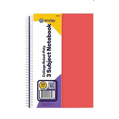 6"x 9" Poly Spiral NoteBook 3 Subject, Side Open, 120 Ct.