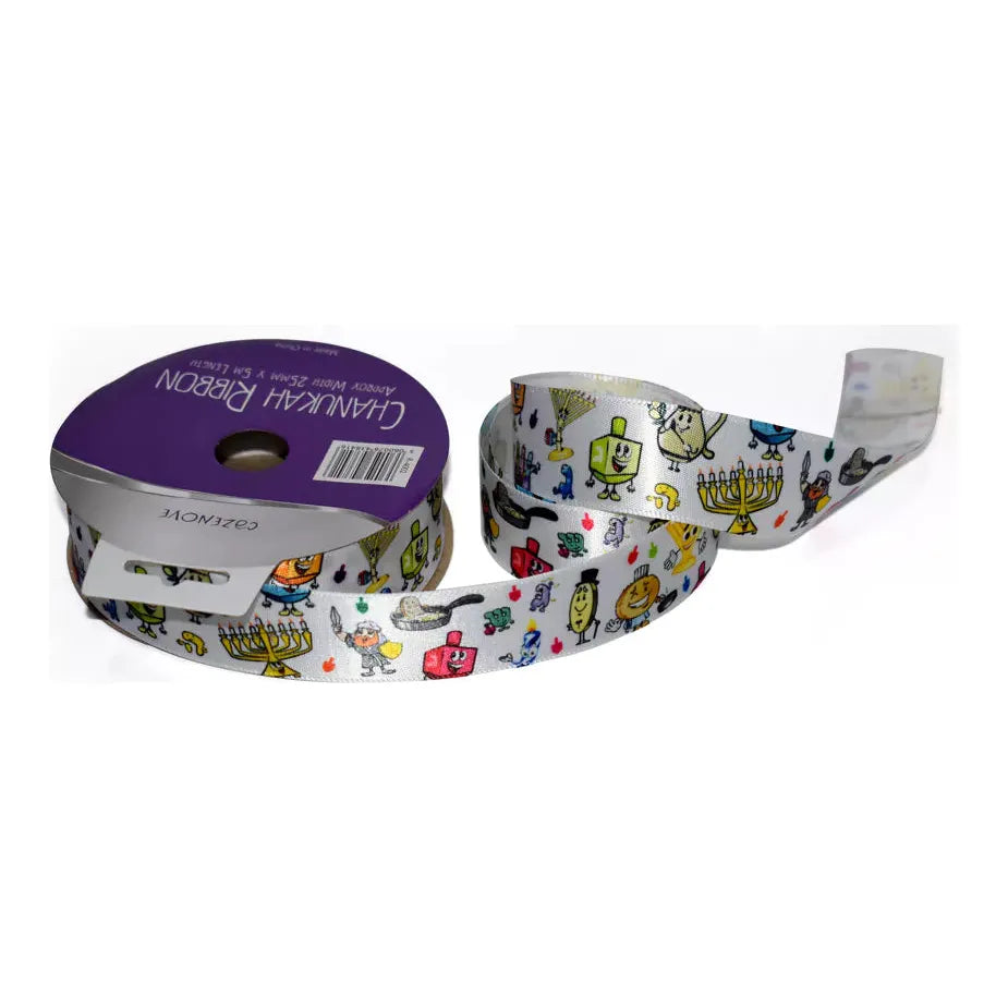 Happy Chanukah Satin Characters Ribbon 2.5cm x 5m